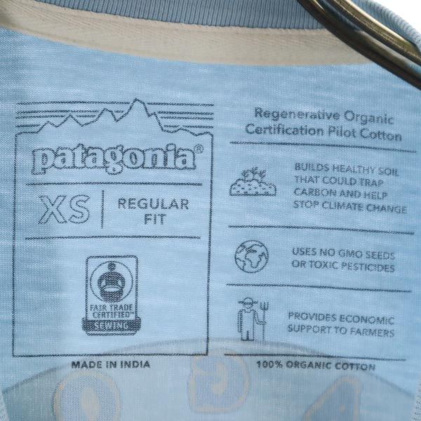 patagonia パタゴニア アウトドア バックプリント 半袖 Tシャツ XS 水色 メンズ