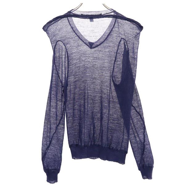 COMME des GARCONS コムデギャルソン 日本製 ウール 長袖 Vネック デザイン セーター SS ネイビー系 カットソー レディース