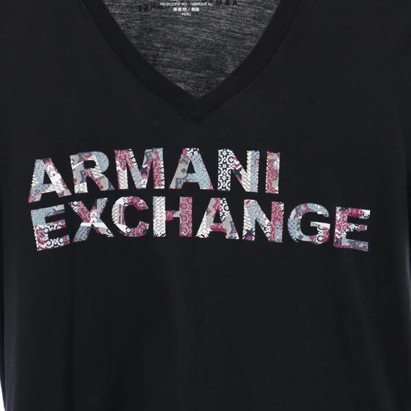 ARMANI EXCHANGE アルマーニエクスチェンジ ロゴプリント 半袖 Vネック Tシャツ XS 黒 メンズ