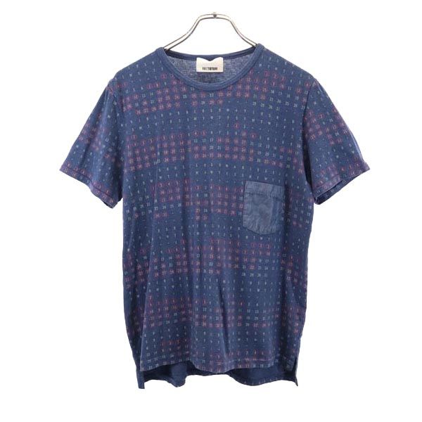 FACTOTUM ファクトタム 日本製 総柄 半袖 Tシャツ 46 ネイビー系 ポケT メンズ