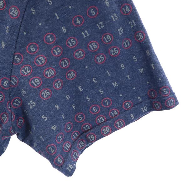 FACTOTUM ファクトタム 日本製 総柄 半袖 Tシャツ 46 ネイビー系 ポケT メンズ