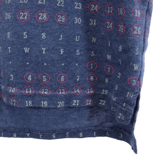 FACTOTUM ファクトタム 日本製 総柄 半袖 Tシャツ 46 ネイビー系 ポケT メンズ