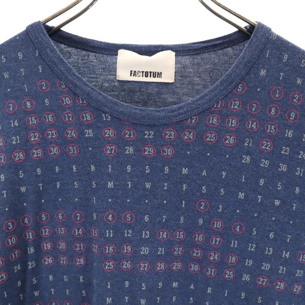 FACTOTUM ファクトタム 日本製 総柄 半袖 Tシャツ 46 ネイビー系 ポケT メンズ