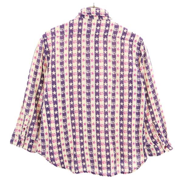 HYSTERIC ヒステリック 総柄 長袖 ボタンダウンシャツ パープル×ピンク ハーフボタン レディース