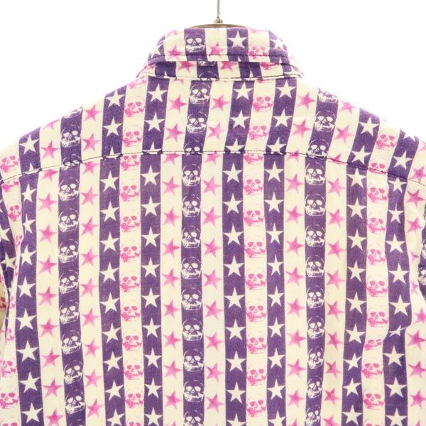 HYSTERIC ヒステリック 総柄 長袖 ボタンダウンシャツ パープル×ピンク ハーフボタン レディース