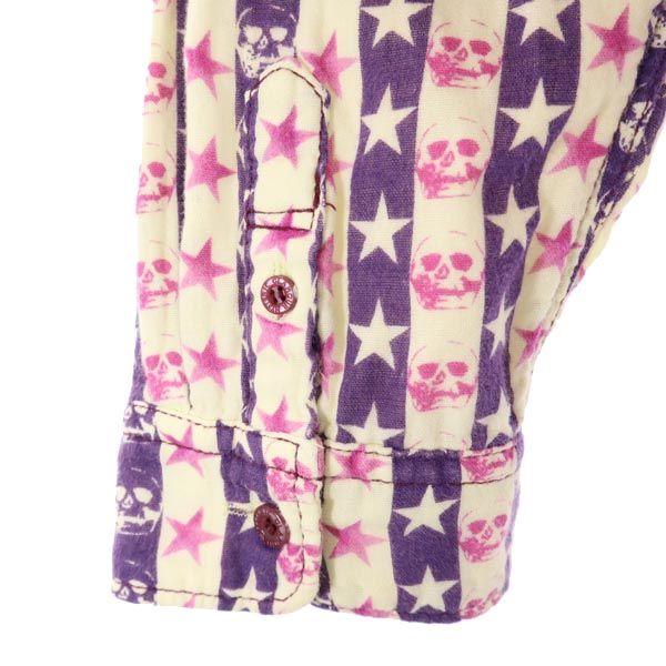 HYSTERIC ヒステリック 総柄 長袖 ボタンダウンシャツ パープル×ピンク ハーフボタン レディース