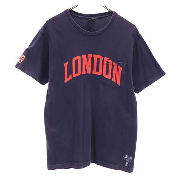 STUSSY ステューシー プリント 半袖 Tシャツ M ネイビー系 ポケT メンズ