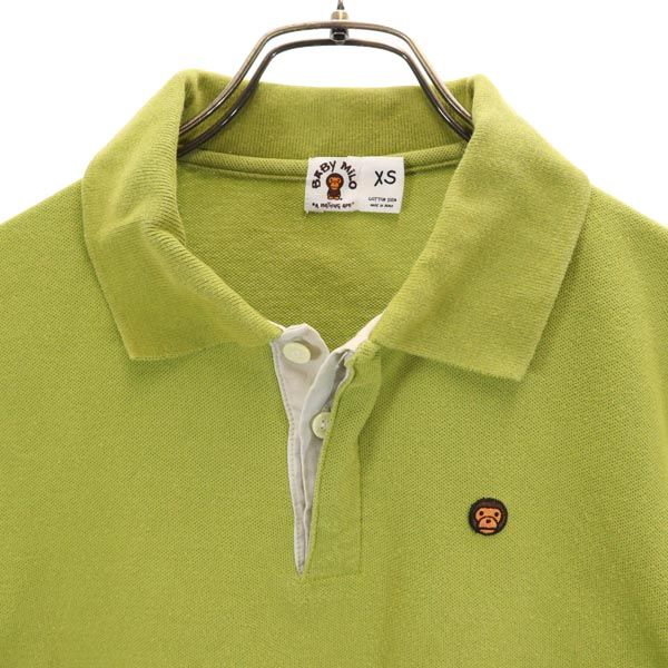 A BATHING APE アベイシングエイプ ベイビーマイロ 日本製 ベイビーマイロ 半袖 ポロシャツ XS 黄緑系 BABY MILO 鹿の子 レディース