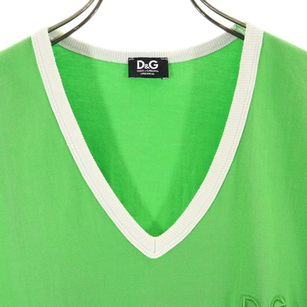 DOLCE&GABBANA ドルチェアンドガッバーナ 半袖 Vネック Tシャツ USAXS グリーン系 トリム メンズ