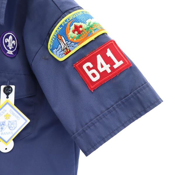 BOY SCOUTS OF AMERICA ボーイスカウト USA製 半袖 シャツ YOUTH MEDIUM ネイビー系 アウトドア キッズ