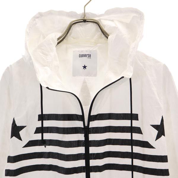 CONVERSE コンバース 日本製 両面 プリント 長袖 ジップパーカー 1 白×黒 レディース
