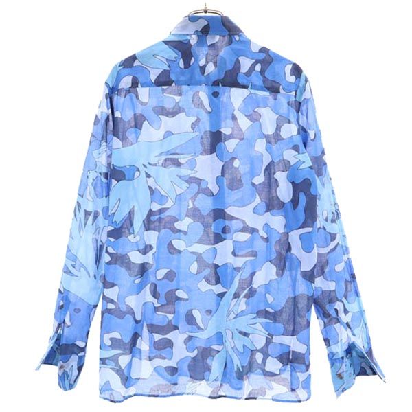 820 CALIBAN イタリア製 総柄 長袖 シャツ 42 青系 レディース