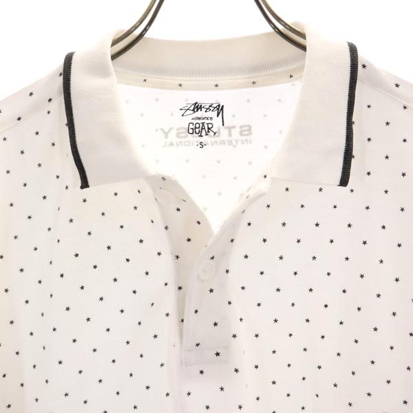 STUSSY ステューシー 星柄 半袖 ポロシャツ S ホワイト系 鹿の子 メンズ