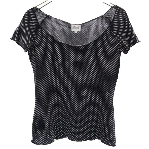 ARMANI COLLEZIONI アルマーニコレッツォーニ ドット 半袖 Tシャツ 42 ブラック系 カットソー レディース