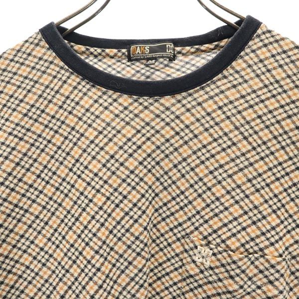 ダックス 日本製 チェック 半袖 Tシャツ M ブラウン系 DAKS メンズ