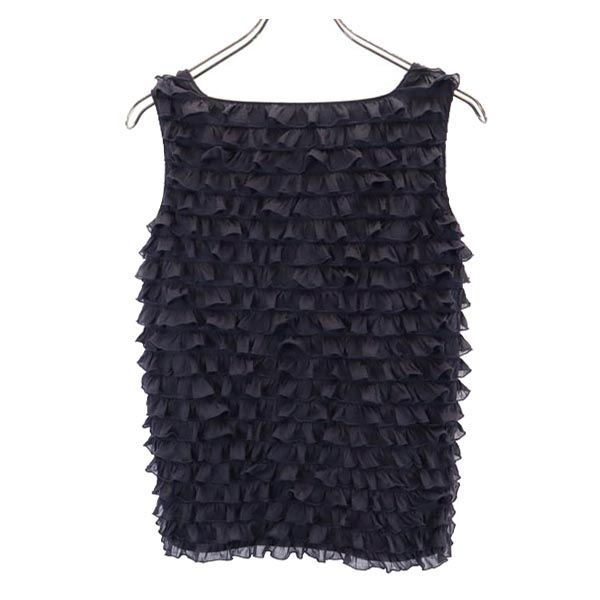 未使用 PREGA プレガ 日本製 ノースリーブ 段々フリル カットソー 38 ネイビー系 レディース