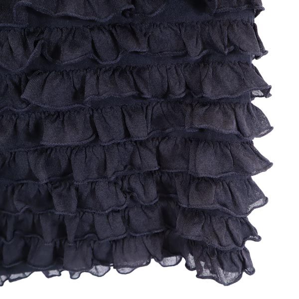 未使用 PREGA プレガ 日本製 ノースリーブ 段々フリル カットソー 38 ネイビー系 レディース