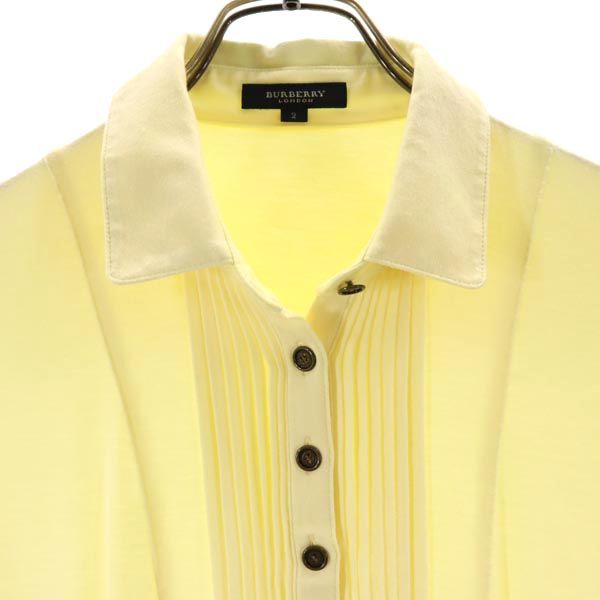 BURBERRY バーバリー 日本製 三陽商会 ロゴ刺繍 半袖 ポロシャツ 2 イエロー レディース