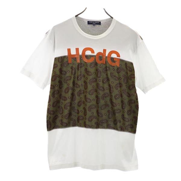 COMME des GARCONS HOMME コムデギャルソンオム 2016年 日本製 ペイズリー柄 半袖 Tシャツ M 白×カーキ メンズ