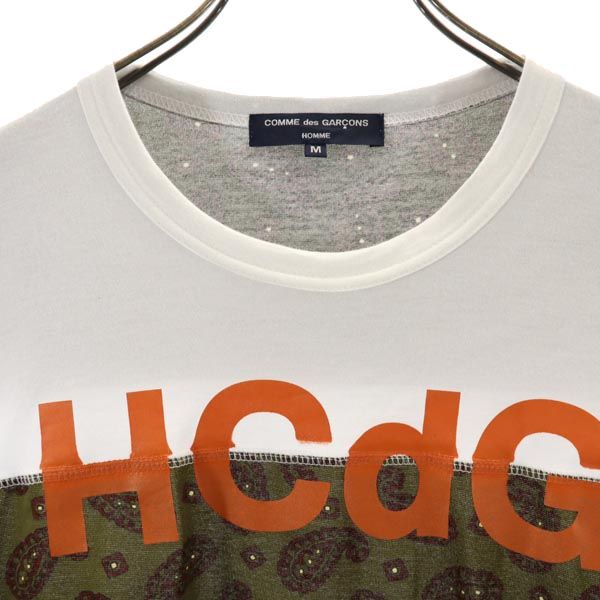 COMME des GARCONS HOMME コムデギャルソンオム 2016年 日本製 ペイズリー柄 半袖 Tシャツ M 白×カーキ メンズ