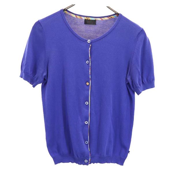 Paul Smith BLACK ポールスミスブラック 半袖 ニット カーディガン M ブルー系 レディース