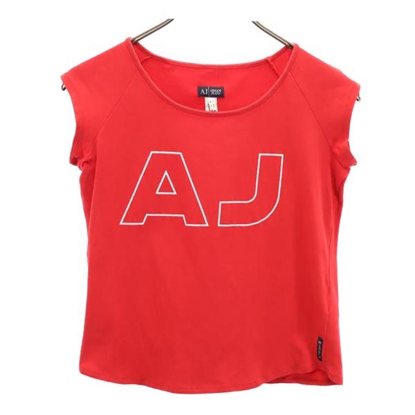ARMANI JEANS アルマーニジーンズ ロゴプリント 半袖 Tシャツ USA4 レッド系 レディース