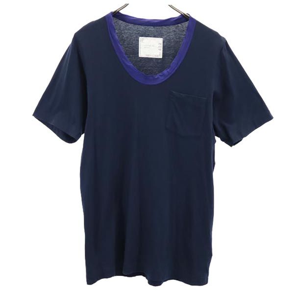 Sacai サカイ 日本製 半袖 Tシャツ 3 ネイビー系 胸ポケット レディース