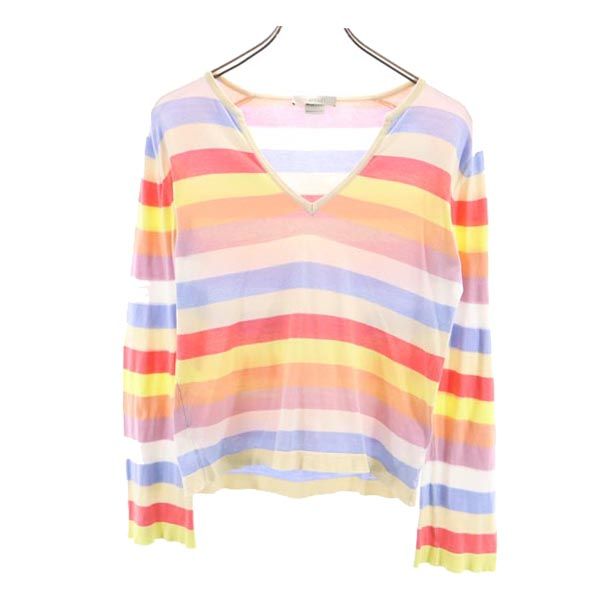 JOHN SMEDLEY ジョンスメドレー 英国製 ボーダー 長袖 Vネックニット カットソー レディース