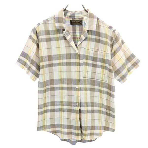 Eddie Bauer エディーバウアー 80s 黒タグ ヴィンテージ チェック柄 半袖 オープンカラーシャツ S レディース