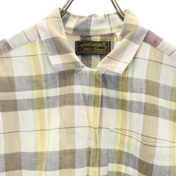 Eddie Bauer エディーバウアー 80s 黒タグ ヴィンテージ チェック柄 半袖 オープンカラーシャツ S レディース