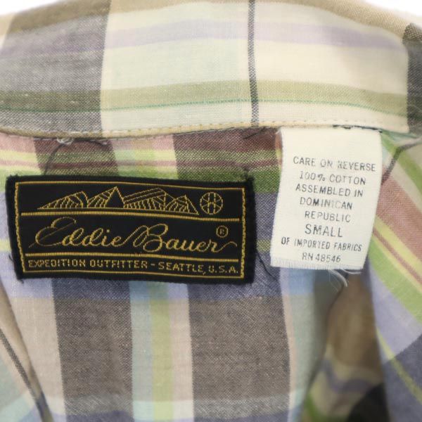 Eddie Bauer エディーバウアー 80s 黒タグ ヴィンテージ チェック柄 半袖 オープンカラーシャツ S レディース