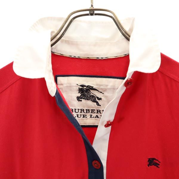 BURBERRY BLUE LABEL バーバリーブルーレーベル 三陽商会 ロゴ刺繍 5分袖 ワンピース 38 赤×紺 レディース