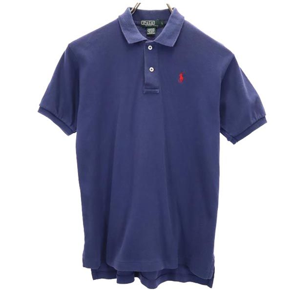 Polo by Ralph Lauren ポロバイラルフローレン 80s 緑タグ ボーイズ ロゴ刺繍 半袖 ポロシャツ L ネイビー系 レディース