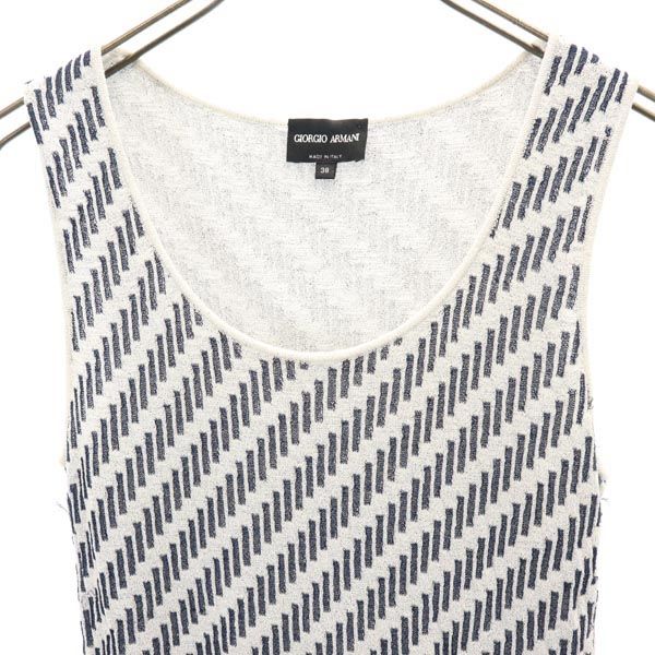 GIORGIO ARMANI ジョルジオアルマーニ イタリア製 シルクブレンド 総柄 タンクトップ 38 ネイビー系 レディース