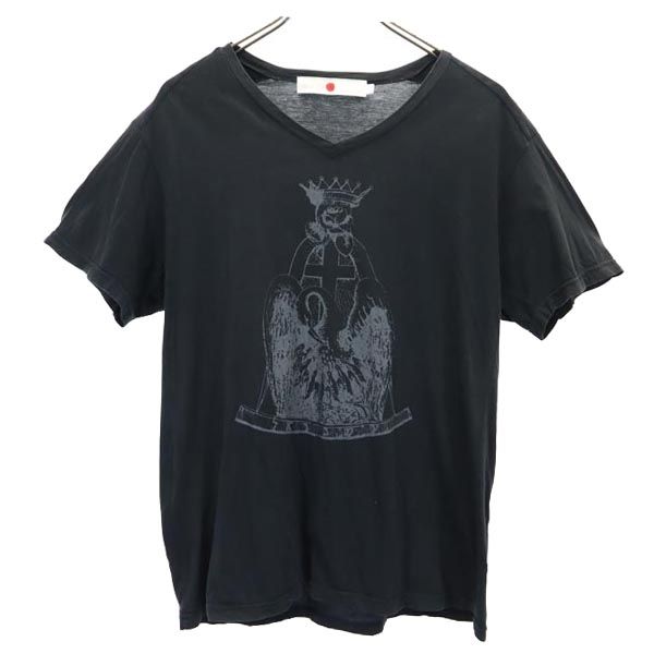 marka マーカ 日本製 プリント 半袖 Vネック Tシャツ 2 ブラック系 メンズ