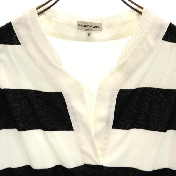 エンポリオアルマーニ ボーダー ノースリーブ ニット カットソー 40 白×黒 Emporio Armani レディース