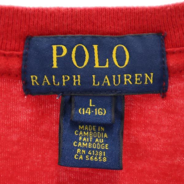 POLO RALPH LAUREN ポロラルフローレン ロゴ刺繍 半袖 Tシャツ L(14-16) レッド×ホワイト キッズ