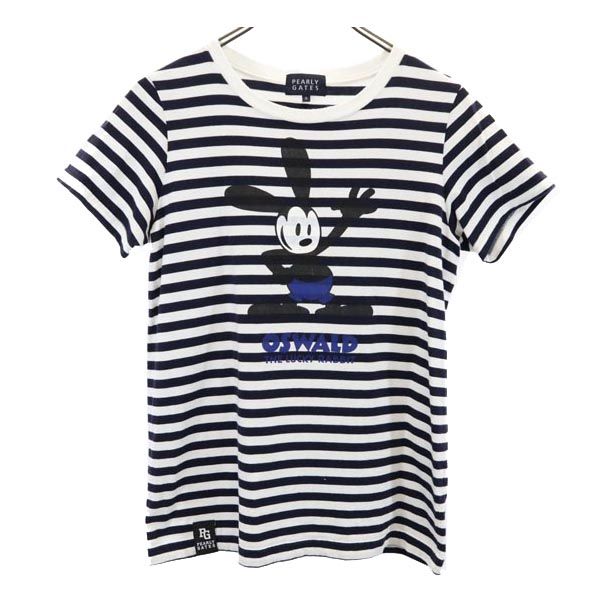 PEARLY GATES パーリーゲイツ 日本製 ボーダー柄 半袖 Tシャツ 0 ホワイト×ネイビー クルーネック オズワイド OSWALD レディース