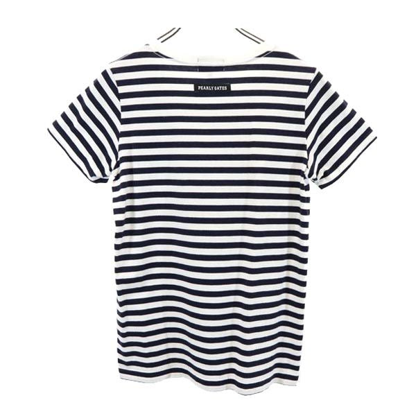 PEARLY GATES パーリーゲイツ 日本製 ボーダー柄 半袖 Tシャツ 0 ホワイト×ネイビー クルーネック オズワイド OSWALD レディース
