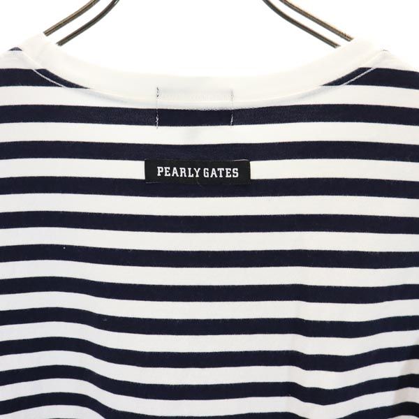 PEARLY GATES パーリーゲイツ 日本製 ボーダー柄 半袖 Tシャツ 0 ホワイト×ネイビー クルーネック オズワイド OSWALD レディース