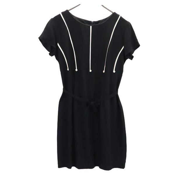 Just Choon 80s 90s USA製 半袖 ワンピース 11 ブラック系 ウエストリボン バックジップ レディース