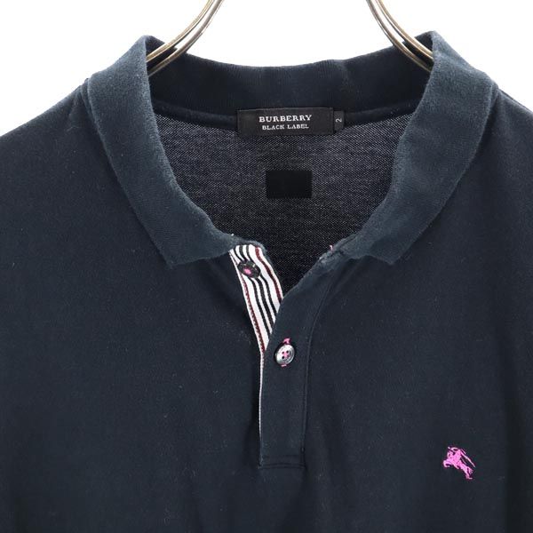 BURBERRY BLACK LABEL バーバリーブラックレーベル 三陽商会 ワンポイント刺繍 半袖 ポロシャツ 2 黒 メンズ