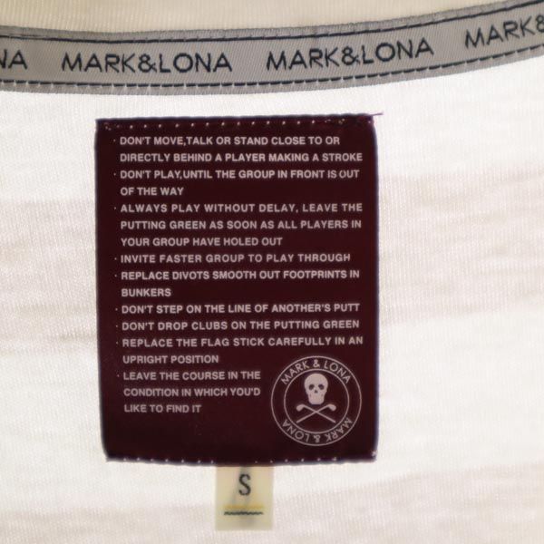 MARK&LONA マークアンドロナ ラインストーンスカル ボーダー柄 ゴルフ 半袖 Tシャツ S グレー×白 レディース