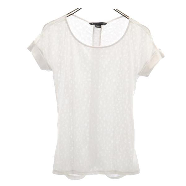 ARMANI EXCHANGE アルマーニエクスチェンジ バック ギャザー 半袖 バックギャザー カットソー XS 白 フレンチスリーブ 透かし柄 レディース