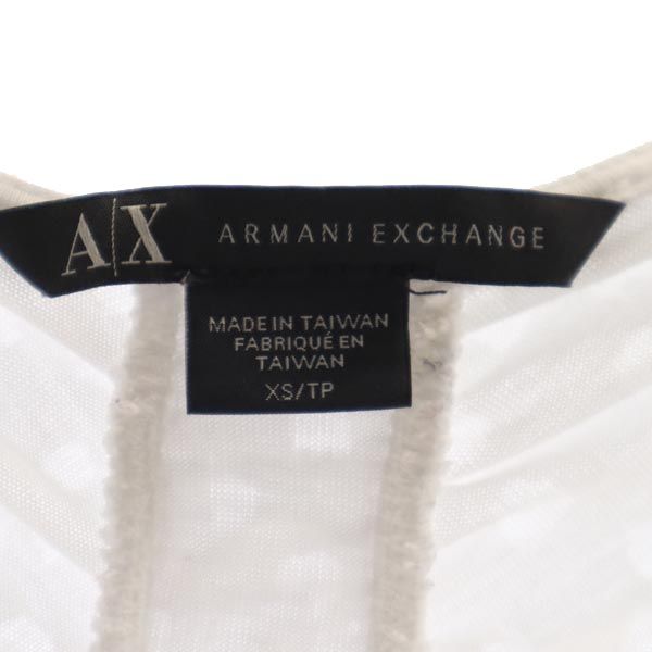 ARMANI EXCHANGE アルマーニエクスチェンジ バック ギャザー 半袖 バックギャザー カットソー XS 白 フレンチスリーブ 透かし柄 レディース