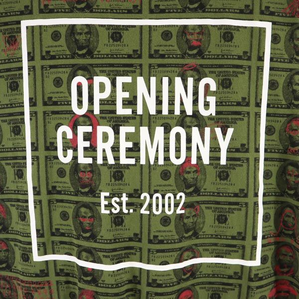 OPENING CEREMONY オープニングセレモニー 両面 ロゴ プリント 総柄 半袖 Tシャツ XS カーキ メンズ