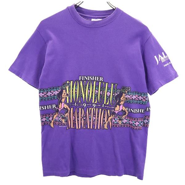 Hanes ヘインズ 90s USA製 オールド プリント 半袖 Tシャツ S/P パープル メンズ