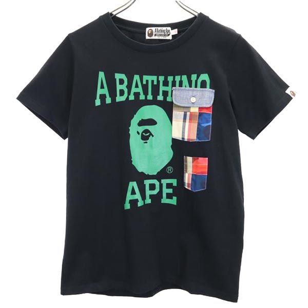 A BATHING APE アベイシングエイプ ロゴプリント 半袖 Tシャツ XS ブラック レディース