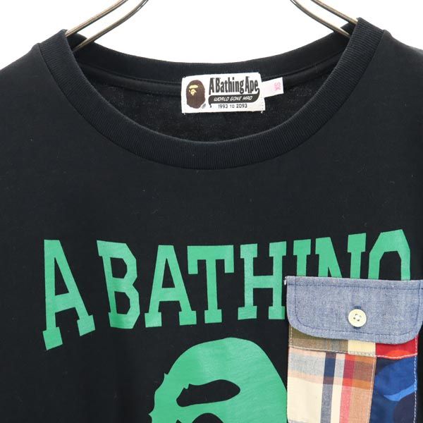 A BATHING APE アベイシングエイプ ロゴプリント 半袖 Tシャツ XS ブラック レディース