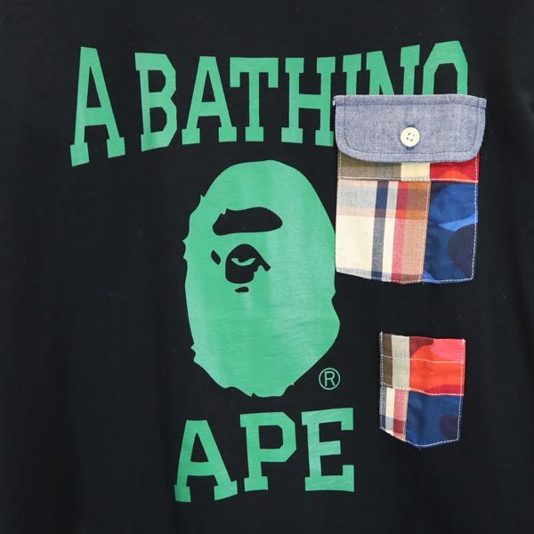 A BATHING APE アベイシングエイプ ロゴプリント 半袖 Tシャツ XS ブラック レディース